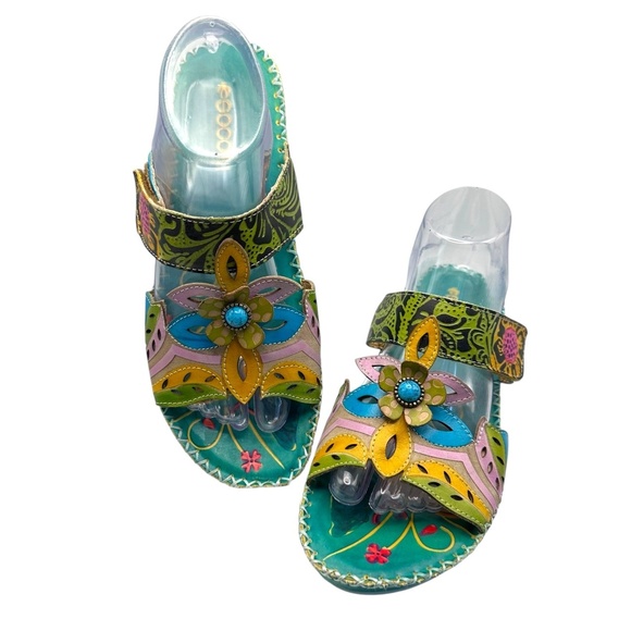 Socofy Multicolor‎ Floral Embellished Open Toe Ankle Strap Sandals Europe 41 - Picture 9 of 13